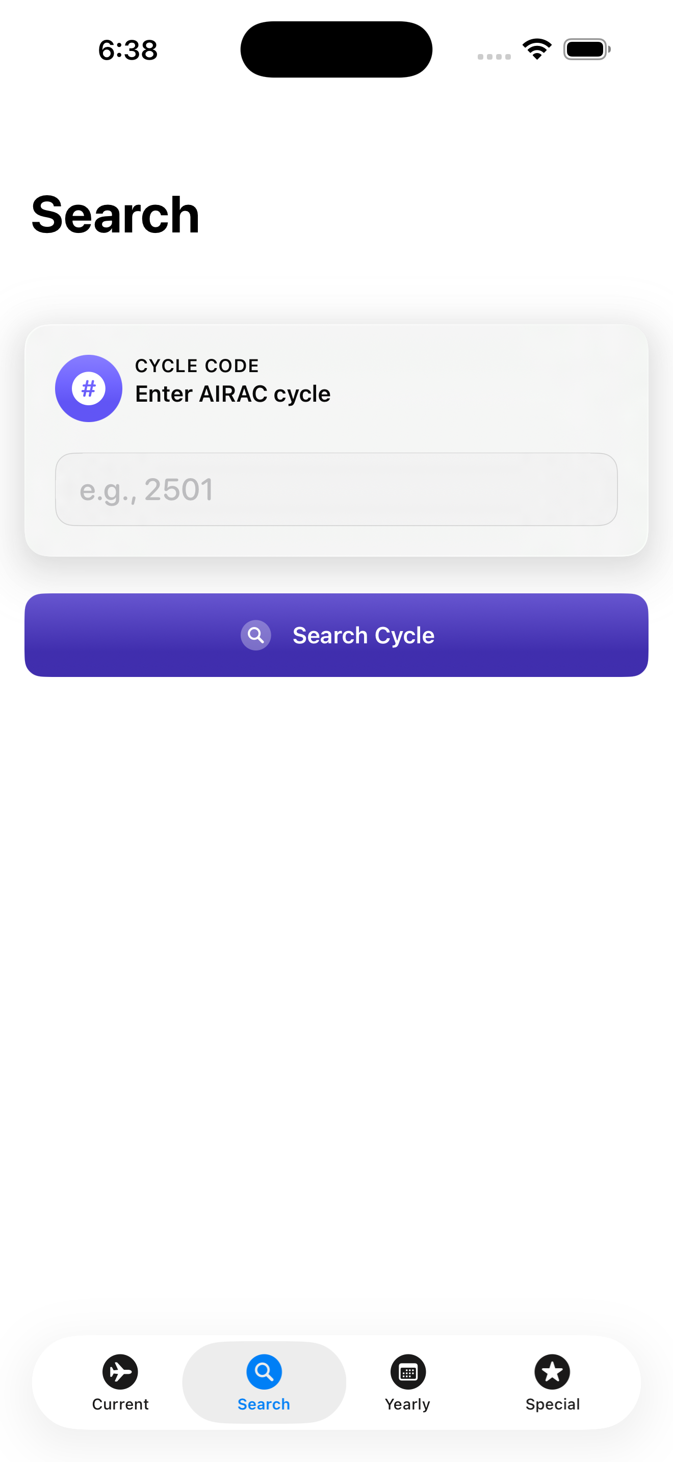 Search for a particular AIRAC cycle code.