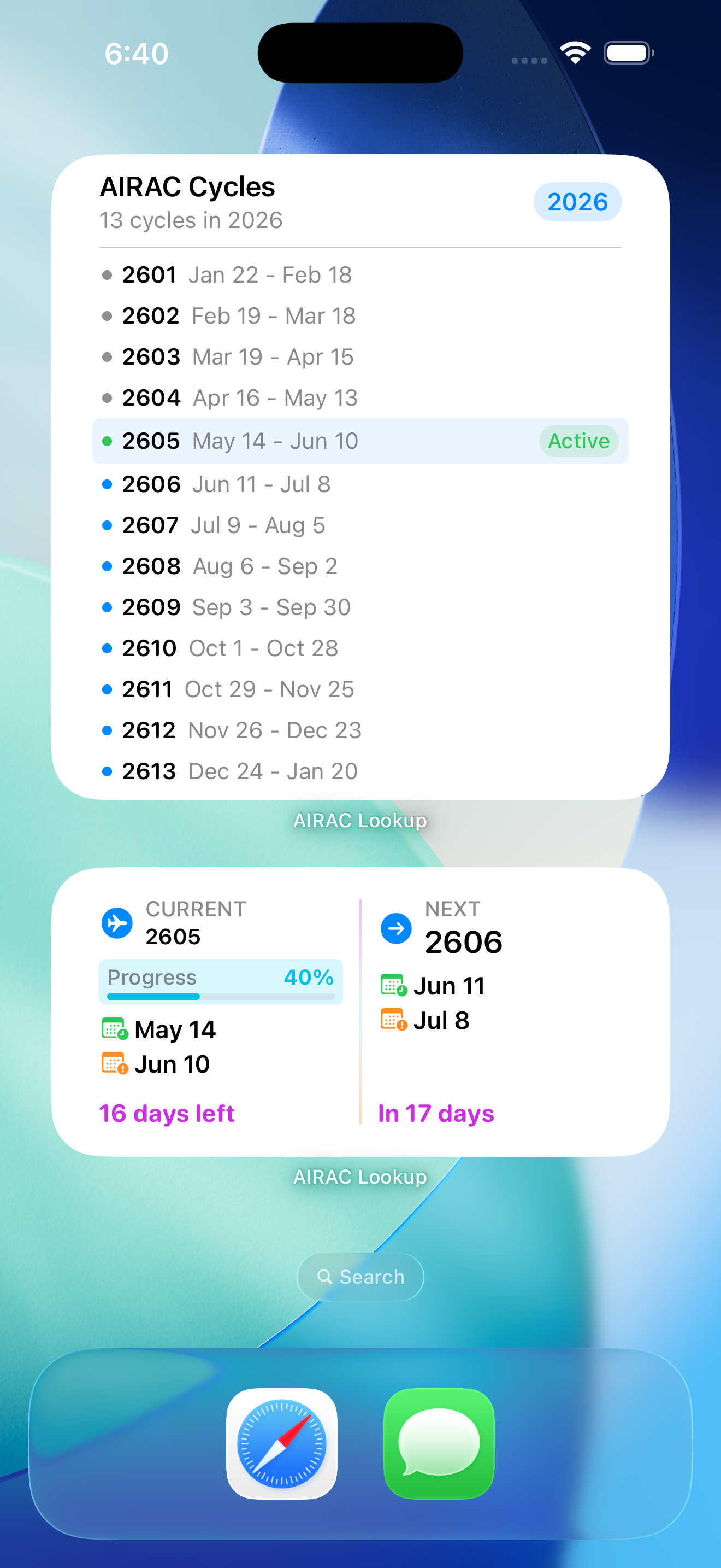On home screen there is both a medium and large widget. The medium shows the current and future cycle and the large version shows the entire year.