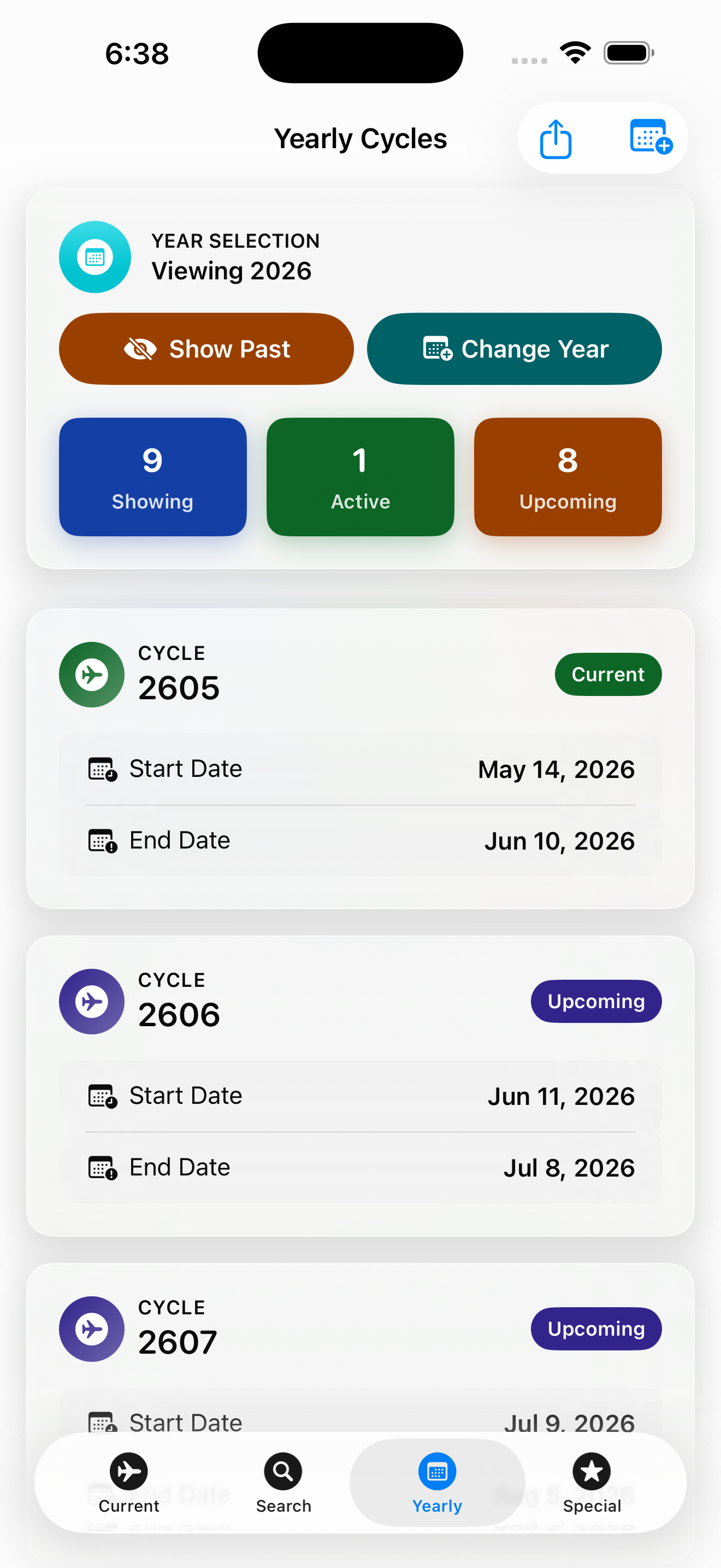 See the cycle codes for an entire year.