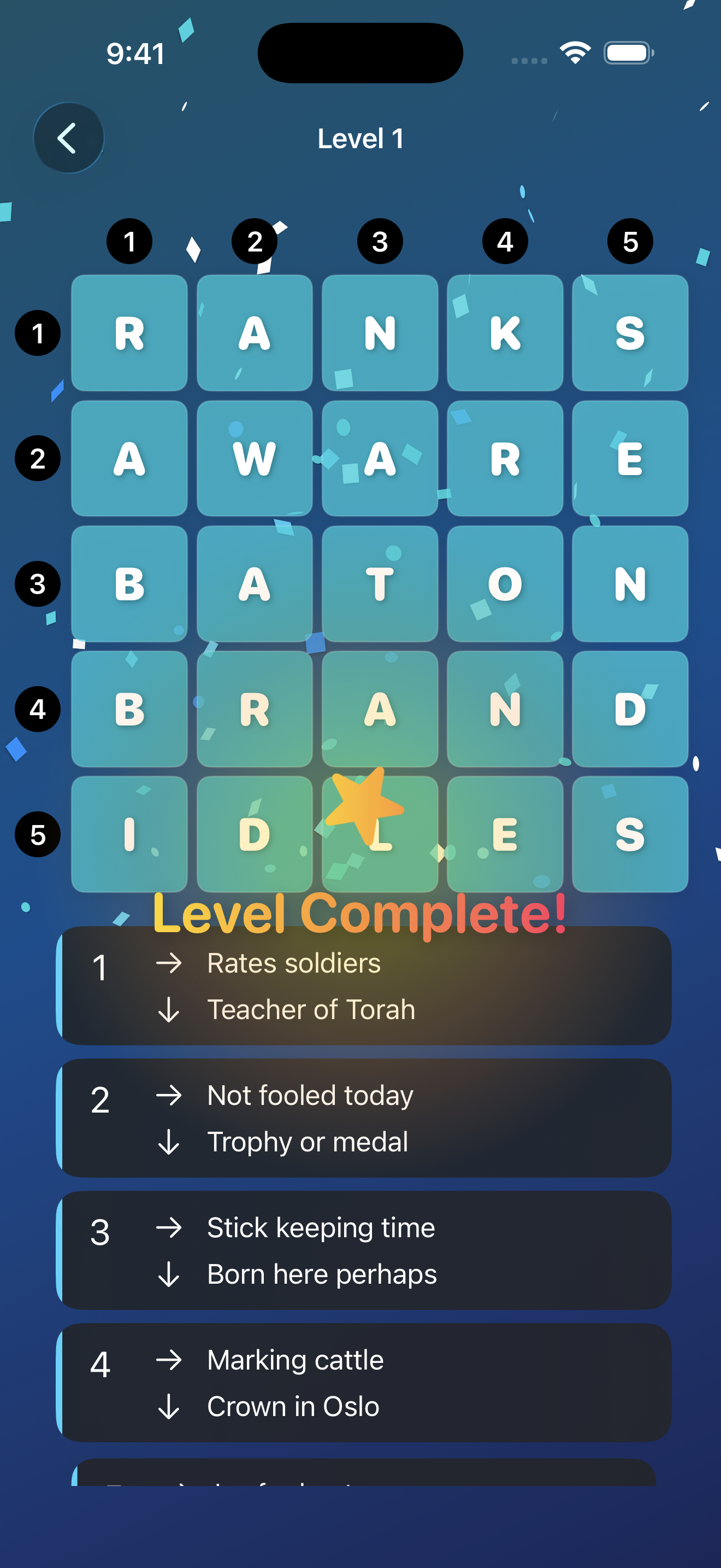 First puzzle level fully solved and complete with celebratory effects
